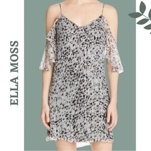 Ella Moss Black and Silver Silk Chiffon Cold Shoulder Animal Print Dress Small